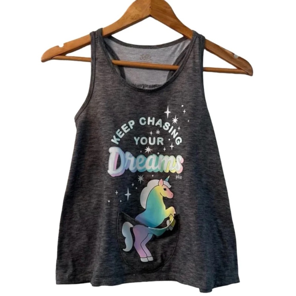 Justice Girls Keep Chasing Your Dream Unicorn Gray Tank Top size 10